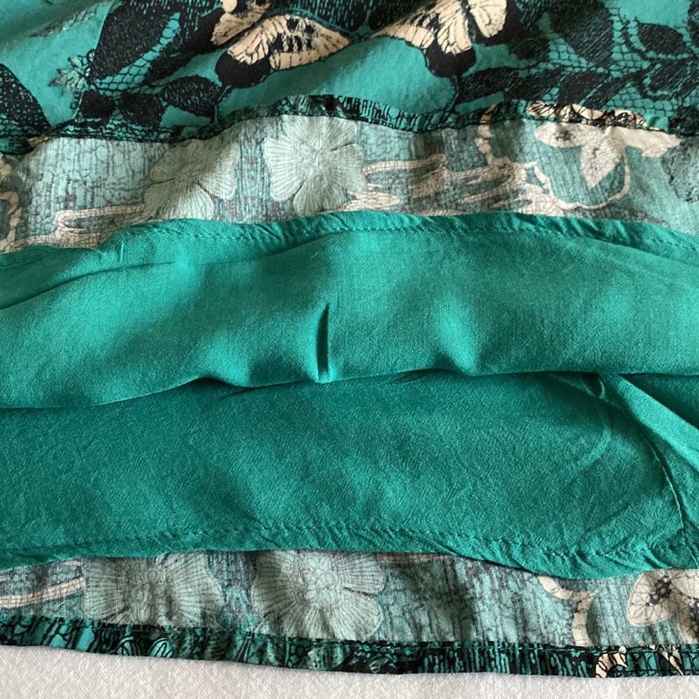 Anthropologie Maeve Silk blend Butterfly Swan Green print Lace top Swing Dress - Picture 13 of 16